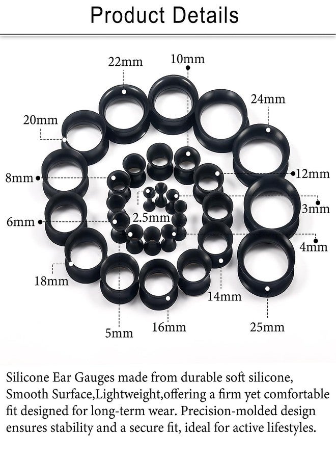 Cisyozi 10G-25mm Black Silicone Ear Gauges Tunnels Plugs Earrings for Ear Stretching Kit Thin Soft Plastic Rubber Tunnel Plug Stretcher Stretch Double Flared Gauges Plugs Gage Gauging Kit Women Men - Image 2