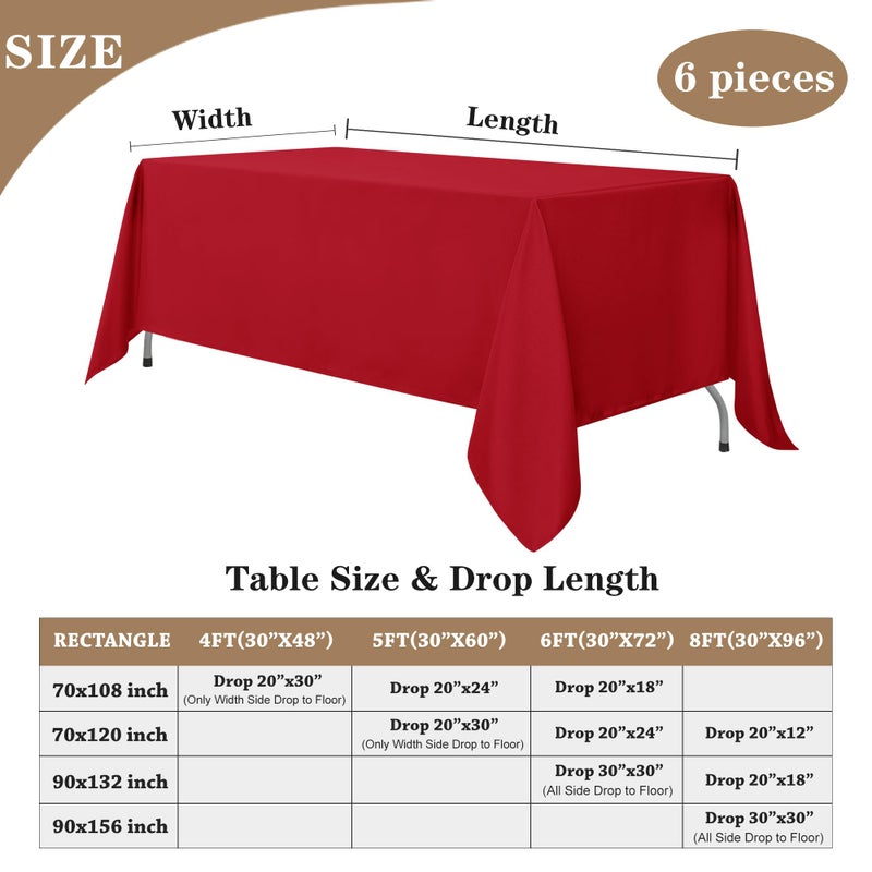 Fitable Red Tablecloths for Rectangle Tables  6 Pack - 70 x 120 Inches - Reusable and Washable Table Clothes for 6-8 Ft Tables  Polyester Fabric Table Covers for Wedding  Party  Banquet - Image 5