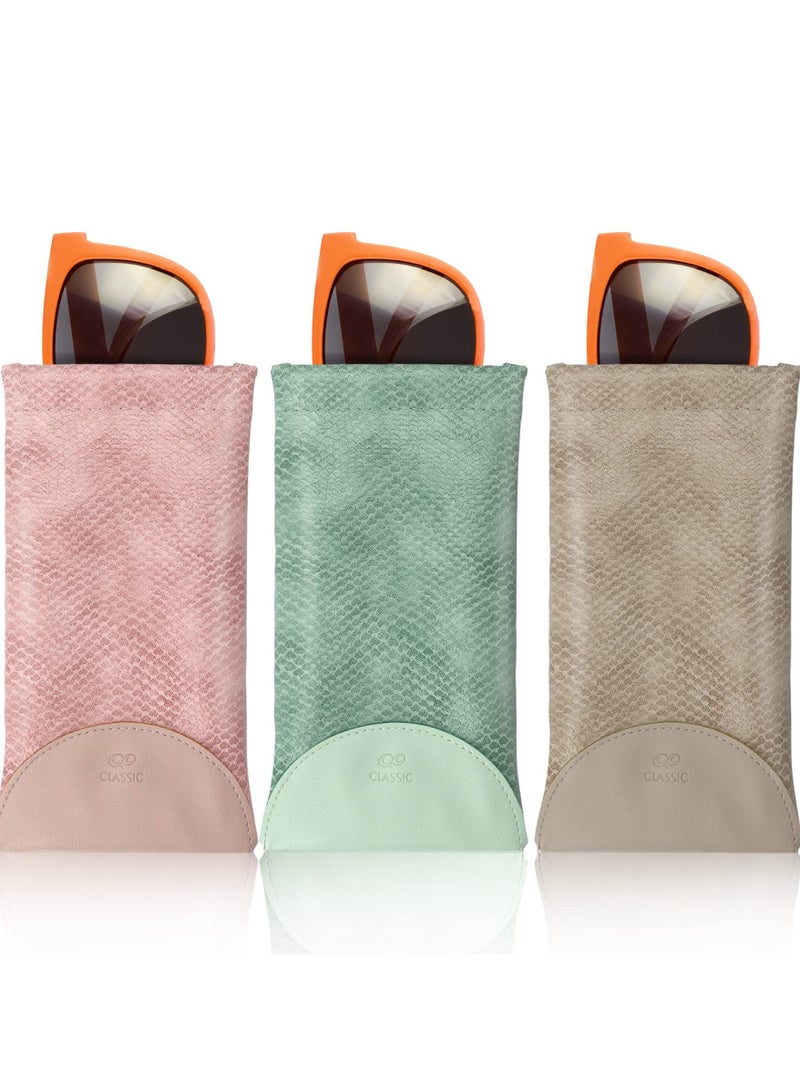 كاست ويف 3 Pack Soft Glasses Case, Portable PU Sunglasses Bag Pouch Waterproof, Leather Anti-Scratch Eyeglasses Case Spectacles for Women Men  - Image 1