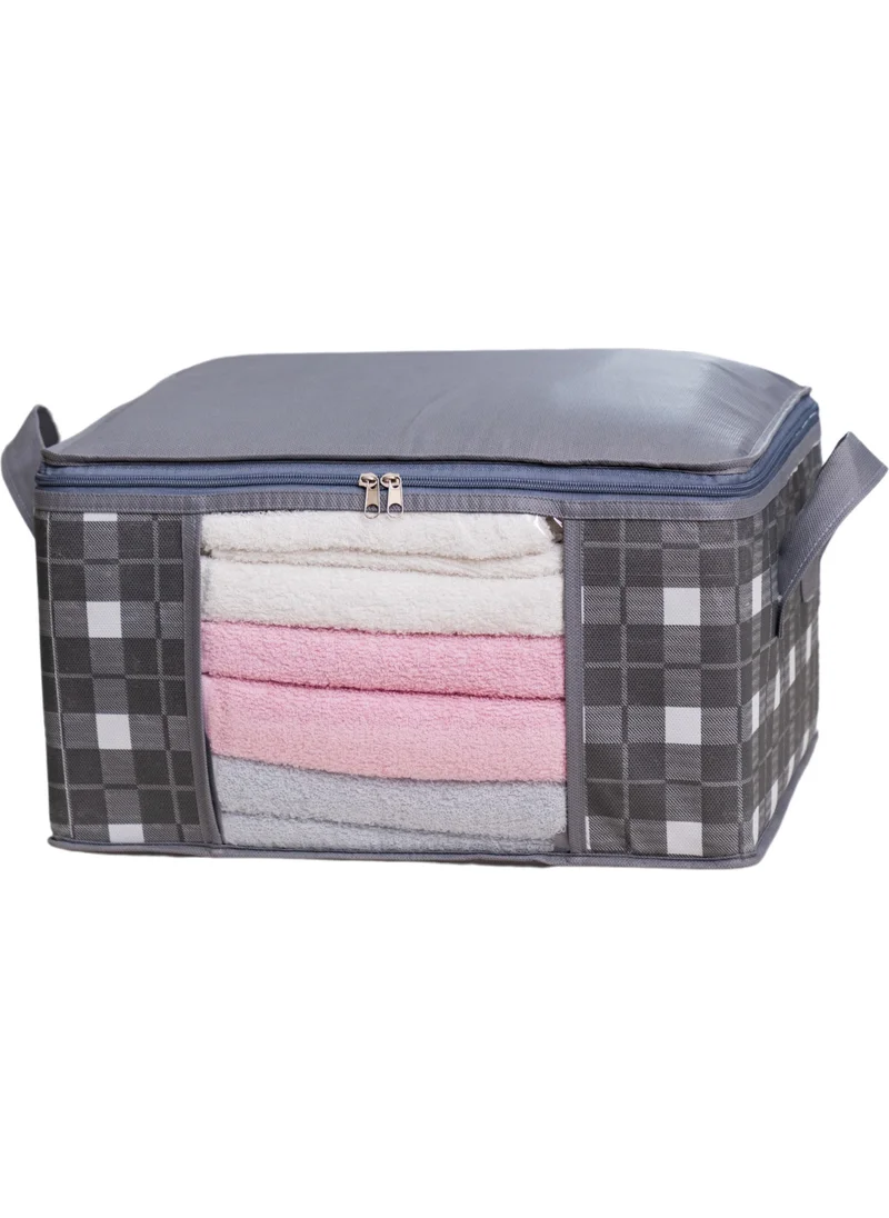 Nacarev 2 Pieces Small Size Window Square Patterned Plaid Gray Wardrobe Plinth Under Suitcase Organizer Bag Set 40X30X20 cm