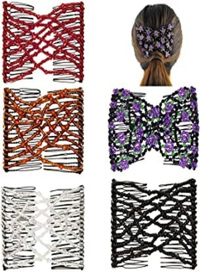 Shyam Creation Magic Hair Combs, Vintage Stretch Beaded Hair Combs Elastic Pearls Hair Clips (Pack of 4) RANDOM COLOUR - Image 1