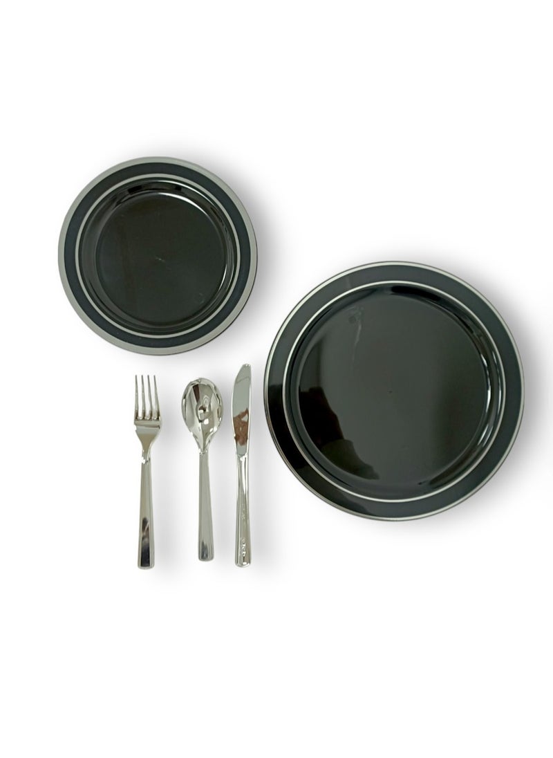 Teb Plastic Premium 96-Piece Black and Silver Disposable Dinnerware Set – Elegant Party Plates and Cutlery for Events, Gatherings, BBQs, Birthdays, and Everyday Use  - Image 2