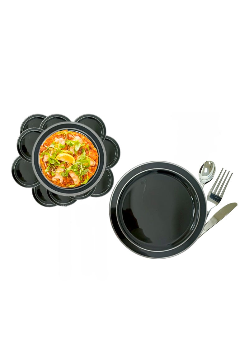 Teb Plastic Premium 96-Piece Black and Silver Disposable Dinnerware Set – Elegant Party Plates and Cutlery for Events, Gatherings, BBQs, Birthdays, and Everyday Use  - Image 1