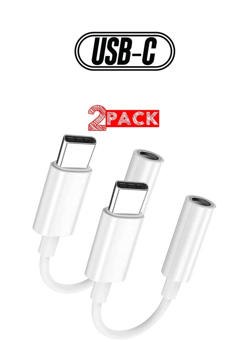 NEW 2-Pack USB-C to 3.5mm AUX Jack Adapter – Type C to Headphone Jack Converter, White - Image 1