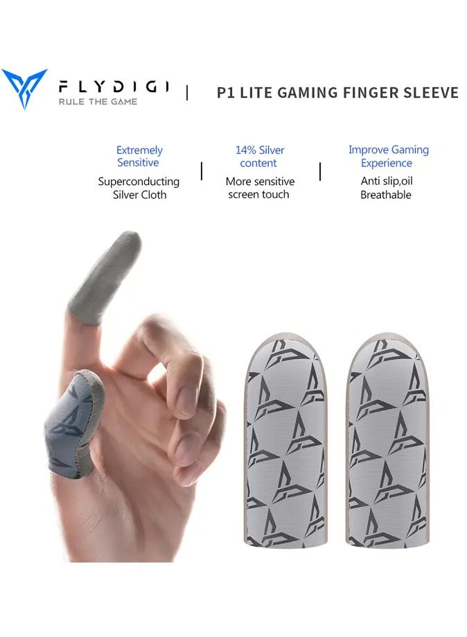 فلاي ديجي أكمام أصابع فلايديجي لايت P1 Lite للألعاب – سماكة 0.3 مم فائقة النحافة، قماش FlySilver فائق التوصيل، نايلون 40D عالي المتانة، حساسية عالية، مضادة للعرق والانزلاق – متوافقة مع آيفون، آيباد، ريدماجيك، سامسونج – مثالية لـ ببجي، كود ( زوج واحد - قطعتين) - Image 1