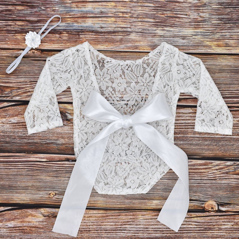 Newborn Photography Outfit Lace Headband Set White 