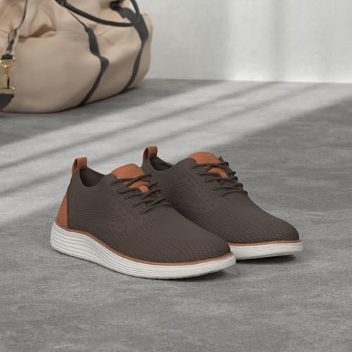 VILOCY Men's Dress Sneakers Oxfords Casual Business Shoes Lace Up Lightweight Walking Knit Mesh Fashion Sneakers Brown, EU44 - Image 2