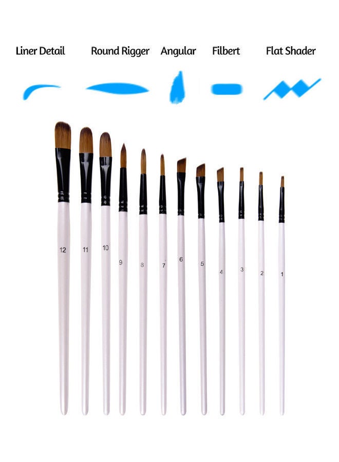 NIBEMINENT 12-Piece Nylon Hair Angular Paintbrush Set Multicolour - Image 4