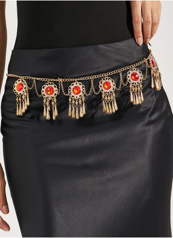 Styli Gemstone and Metal Tassel Chain Belt