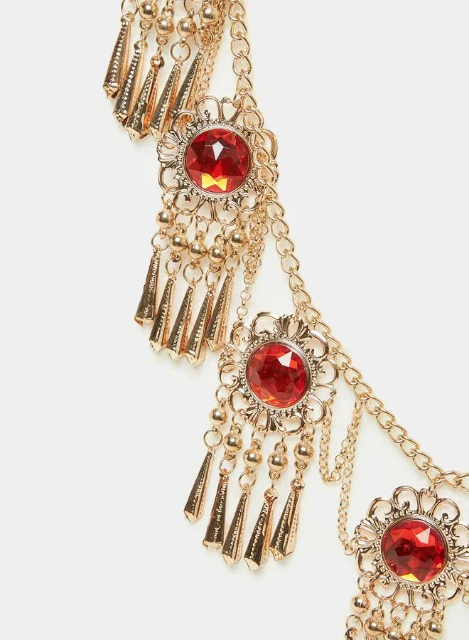 Styli Gemstone and Metal Tassel Chain Belt