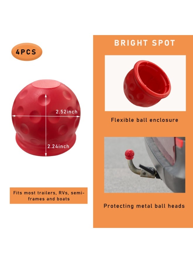 4 PCS Trailer Ball Cover, 2 Inch Rubber Waterproof Towing Hitch Protector, Universal Dustproof Tow Protective Cap Replacement for Trailer RV Caravan Truck Boat (Red) - Image 1