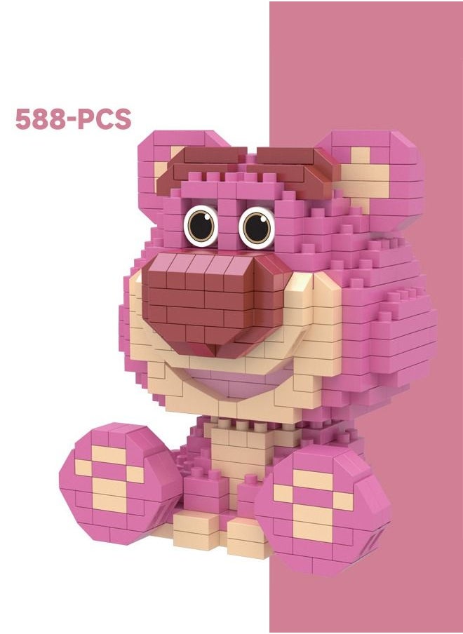 LELE BROTHER - 588-Piece Educational Toys Micro Brick Construction Series, Cartoon Strawberry Bear Model Assembling Building Blocks Stacking Blocks Toys for 14+ Years - Image 1