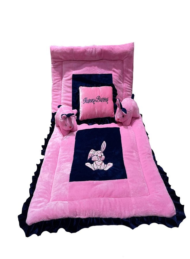 PINKS & BLUES Full Sleeping 5 Piece Baby Bedding Set with 2 Rabbit Shape Side Pillows (0-42MONTHS) (Royal Pink) - Image 1