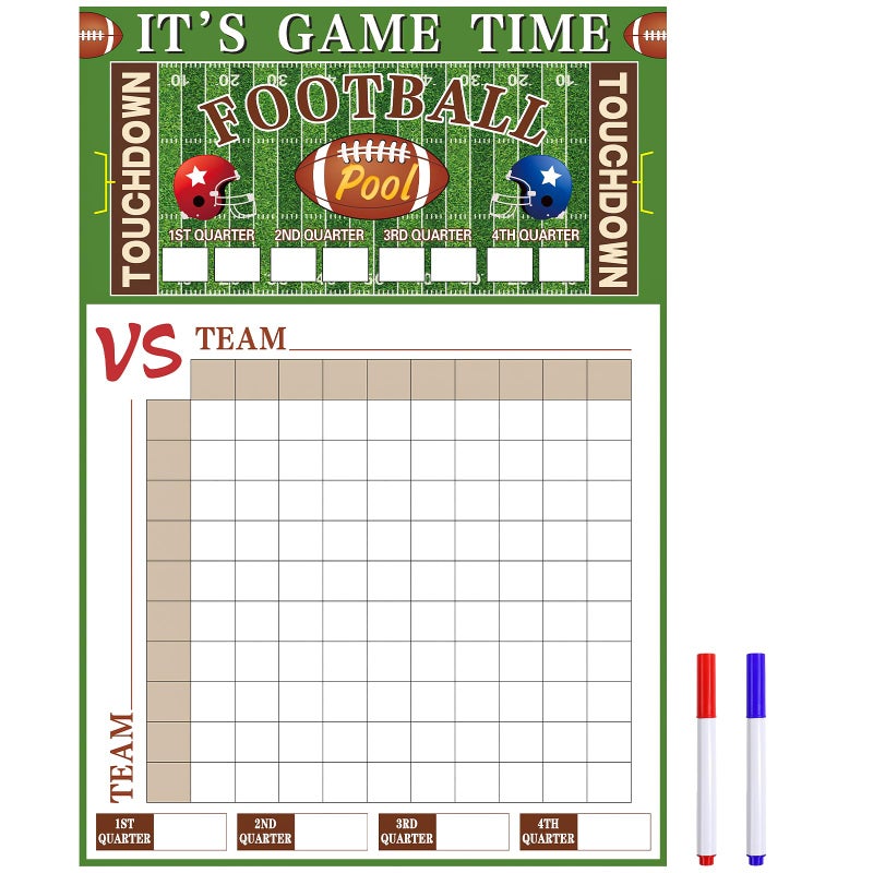 Sereliy Large Football Pool Poster Squares 100 Grids Score Record Poster Football Party Supplies 16.2 X 23.6 Inch Super Game Bowl Party Decorations 2026 Indoor Outdoor (Green) - Image 1