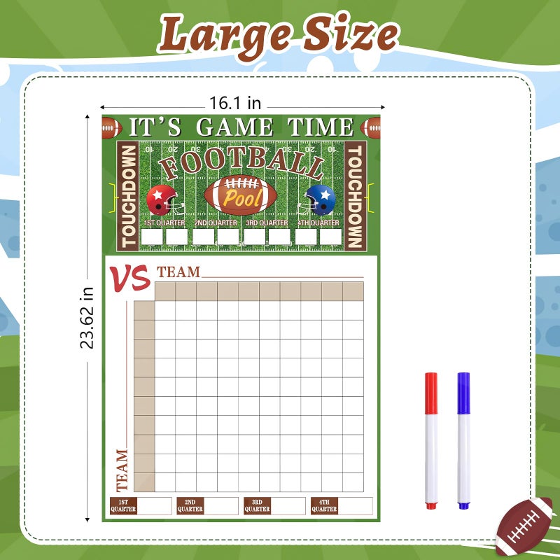 Sereliy Large Football Pool Poster Squares 100 Grids Score Record Poster Football Party Supplies 16.2 X 23.6 Inch Super Game Bowl Party Decorations 2026 Indoor Outdoor (Green) - Image 2