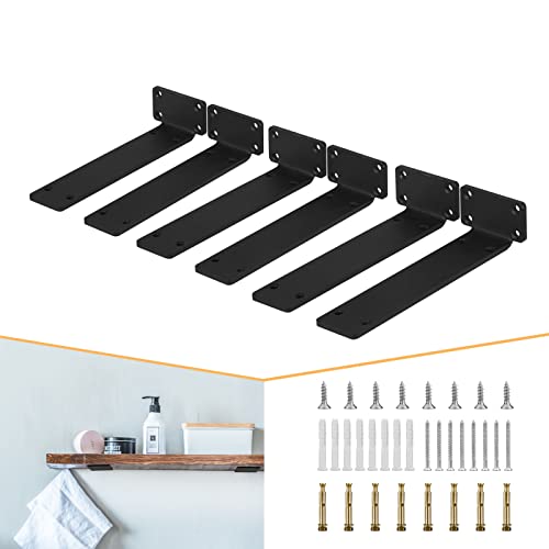 CLT CLETING CLT Shelf Bracket( Black) , 8” Quarter Inch (1/4") Thick- Max Load: 220 lb Rustic Industrial Modern Farmhouse Heavy Duty Bracket for DIY Table Bench, Pack of 6 - Image 1