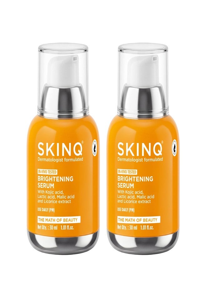 SKINQ Brightening Face Serum with Kojic Acid, Lactic Acid & Malic Acid | Skin Radiance | Reduces Tan, Pigmentation & Dark Spots | Lightweight Glow Serum | For All Skin Types | In-Vivo Tested | Dermatologist Formulated (Pack of 2) - Image 1