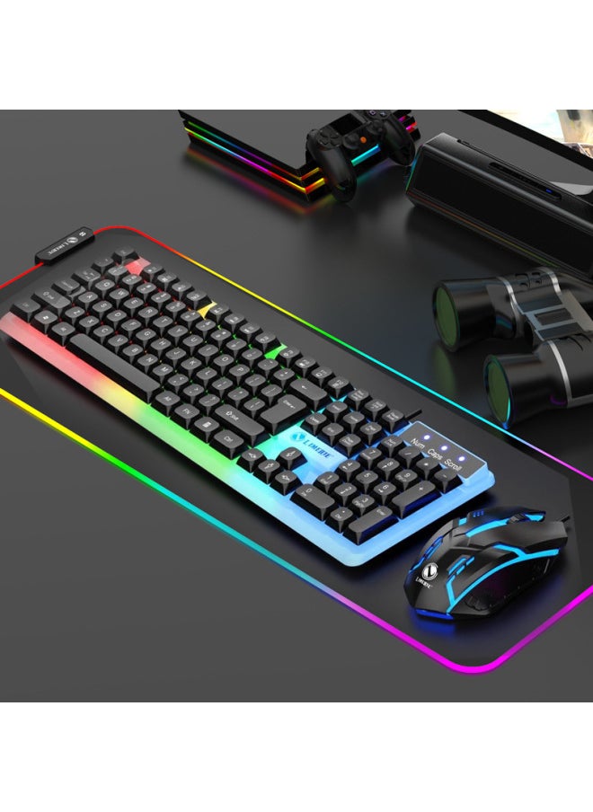 Generic - Keyboard Mouse Suit Wired Computer Notebook Desktop General Office Special Keyboard Mouse Typing Mute Three-Piece Set-Color:Upgraded Model: [black - Suspended Glare] + Mouse + Free Mouse Pad, Official Standard + Lifetime Warranty - Image 1
