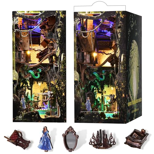 MiniCity DIY Book Nook Kit for Adults 3D Wooden Puzzle Bookend Bookshelf Insert Decor with LED Light and Dust Cover Down The RabbitHole Alice in Wonderland - Image 1