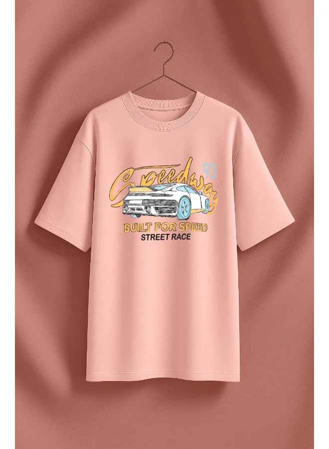 جونبيري JUNEBERRY ® Women’s Pure Cotton Oversized Baggy Fit Drop Shoulder Half Sleeve Round Neck Front Chest Printed T-Shirt (OS_JB_STRR_RW_L)