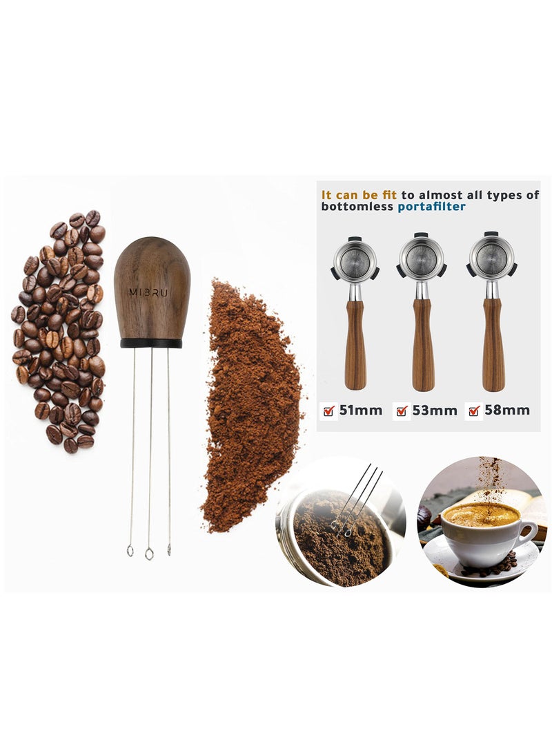 Coffee Needle Pen size Design with Tamper 58mm, 53mm, 51mm Distributor Leveler Tool Conglomerate Type Professional Barista Coffee Powder Stirring Tool