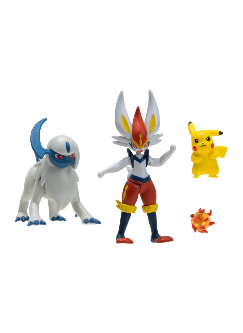 Pokemon Pokemon Battle Figure 3-in-1 Multi Pack | Character Figure | Collectible Figure | Battle Figure | Pikachu , Absol and Cinderace! | Perfect Gift for Kids and Collectors  - Image 1