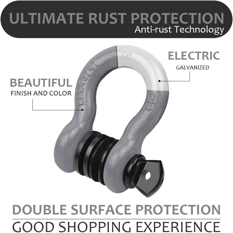 AUTOBOTS Shackles 3/4" (2 Pack), D Ring Shackle 45,000Ib Max Break Strength with 7/8" Pin & Isolator Washers Heavy Duty Clevis Tow Shackle for Tow Strap Jeep Vehicle Off Road Recovery Gray-Black - Image 5