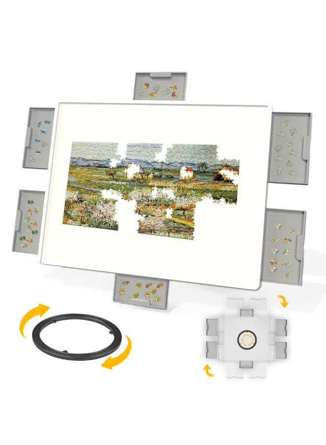 WALALLA 1500 Pieces Lightweight Rotating Plastic Puzzle Board with 6 Sliding Drawers , 360° Lazy Susan Design, Portable Spinning Puzzle Table for Adults, Ideal Gift - Image 1