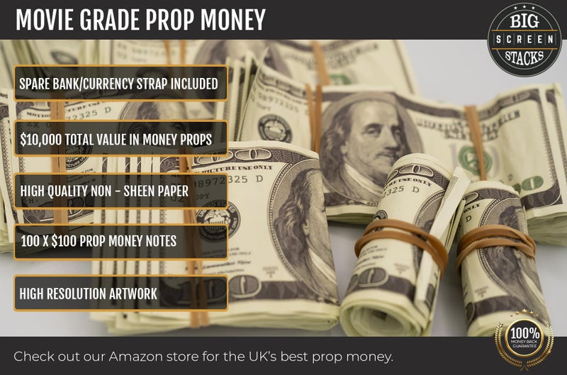 Big Screen Stacks PROP MONEY DOLLARS | UK COMPANY | 100 FULL PRINT OLD STYLE $100 DOLLAR BILLS | $10,000 Stack | Extra bank strap | For Movies, Advertising, Play, Party, Supreme, Gun, Fancy Dress, Casino Games - Image 2