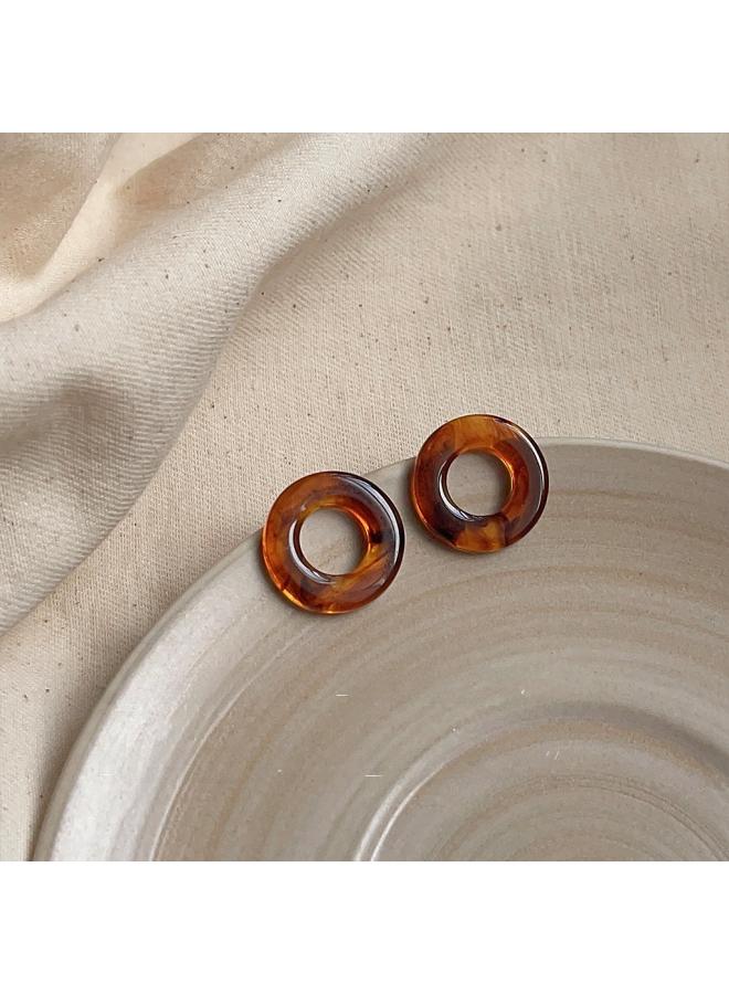 Retro Elegant Brown Earrings Female Geometric Blooming Acrylic Earrings Personality Fashion High Sense Earrings