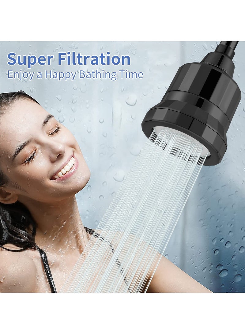SYOSI Shower Head Filter 2 in 1 for Hard Water, 15 Stage Water Softener Shower Head, Shower Water Filter for Hard Water, High Pressure Output Shower Purifier Filter Head, Remove Chlorine (Black)  - Image 2