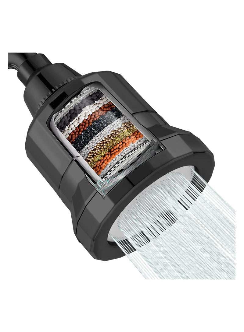 SYOSI Shower Head Filter 2 in 1 for Hard Water, 15 Stage Water Softener Shower Head, Shower Water Filter for Hard Water, High Pressure Output Shower Purifier Filter Head, Remove Chlorine (Black)  - Image 1