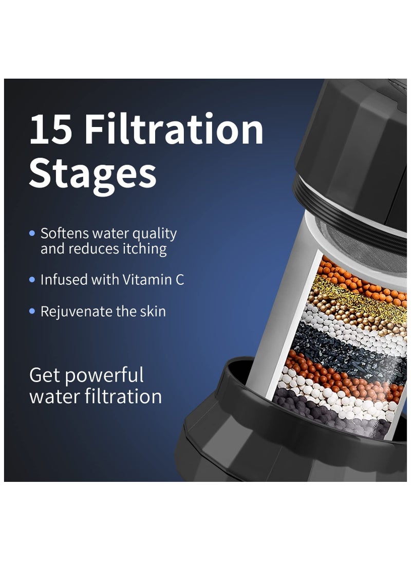 SYOSI Shower Head Filter 2 in 1 for Hard Water, 15 Stage Water Softener Shower Head, Shower Water Filter for Hard Water, High Pressure Output Shower Purifier Filter Head, Remove Chlorine (Black)  - Image 3