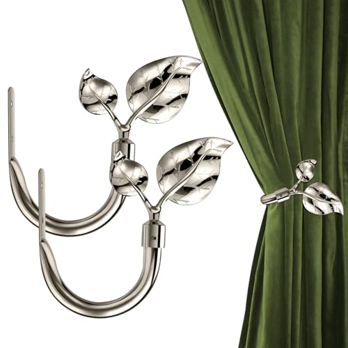 HIKMLK Leaf Shaped Curtain Tieback Holdbacks 2pcs, Handmade Metal Curtain Side Holders for Wall, Curtain Hook Pull Backs for Drapes Window Decoration - Image 1
