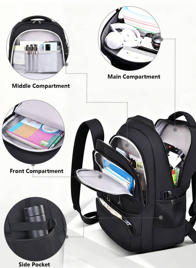 Backpack for Boy 15.6 Inch Laptop School Bag Kids Elementary College Backpacks Bookbags for Boys Teen Man Student, Casual Camping Hiking Outdoor Sports Travel Lightweight, Black - Image 2