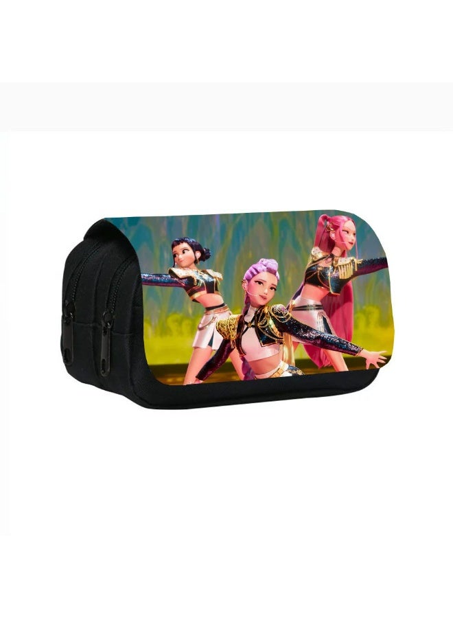 general Kpop Demon Hunters Printed Double Layer Pencil Case Student Pencil Stationery Bag meets daily stationery storage needs - Image 1