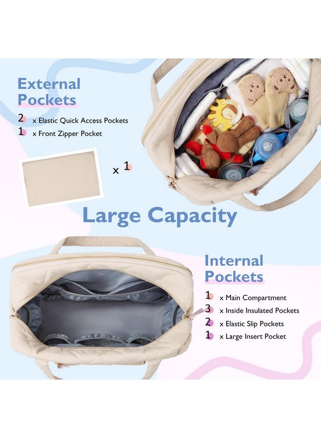 MOMMORE mommore Diaper Bag Tote, Large Diaper Bag Expandable Baby Bag for 2 Kids/Twins, Lightweight Mommy Bag for Hospital Baby Essential, Maternity Bag Stylish Tote Bag Weekender Travel, Beige  - Image 3