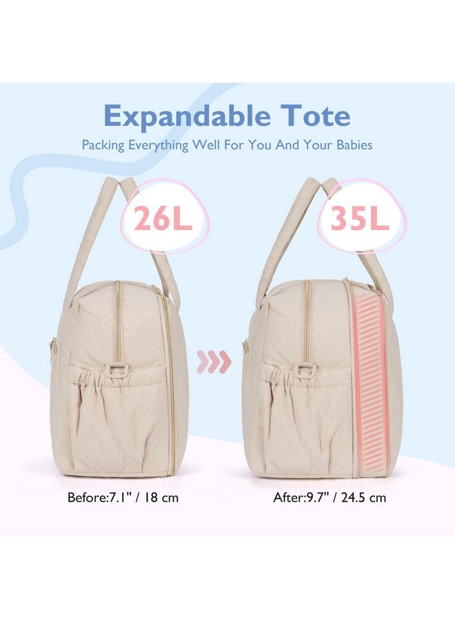 MOMMORE mommore Diaper Bag Tote, Large Diaper Bag Expandable Baby Bag for 2 Kids/Twins, Lightweight Mommy Bag for Hospital Baby Essential, Maternity Bag Stylish Tote Bag Weekender Travel, Beige  - Image 2
