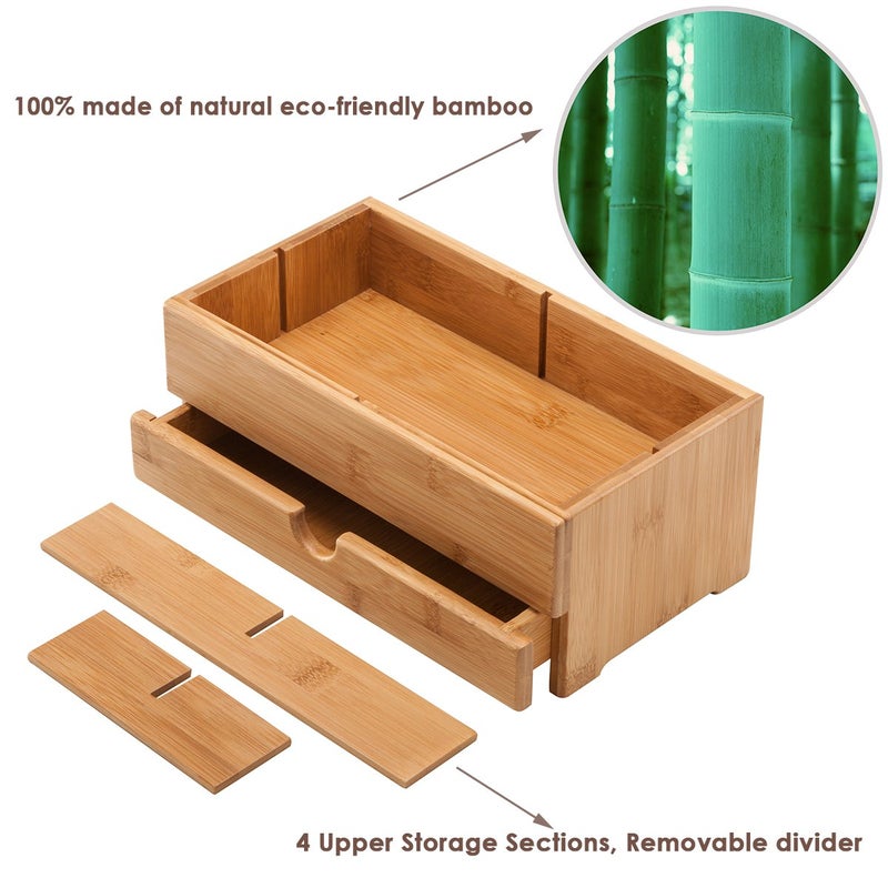 GOBAM Makeup Storage Drawer Organizer Bamboo Wood Cosmetic Display Box, Large Capacity Bathroom Beauty Countertop Organizer, Great for Bathroom Dresser - Image 3