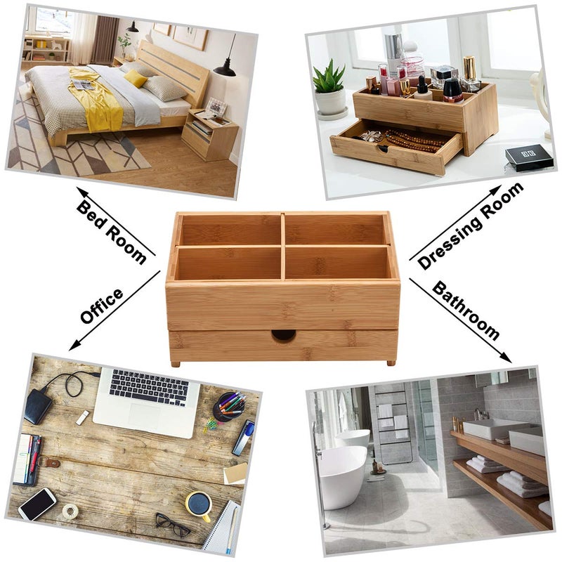 GOBAM Makeup Storage Drawer Organizer Bamboo Wood Cosmetic Display Box, Large Capacity Bathroom Beauty Countertop Organizer, Great for Bathroom Dresser - Image 5