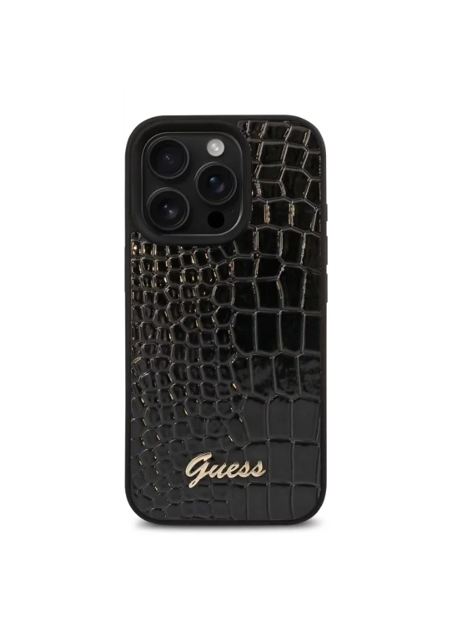 جس جراب صلب من البولي يوريثان مع شعار SCRIPT لهاتف iPhone 16 Pro Max / تصميم رفيع / سهل التركيب / قبضة مريحة - أسود