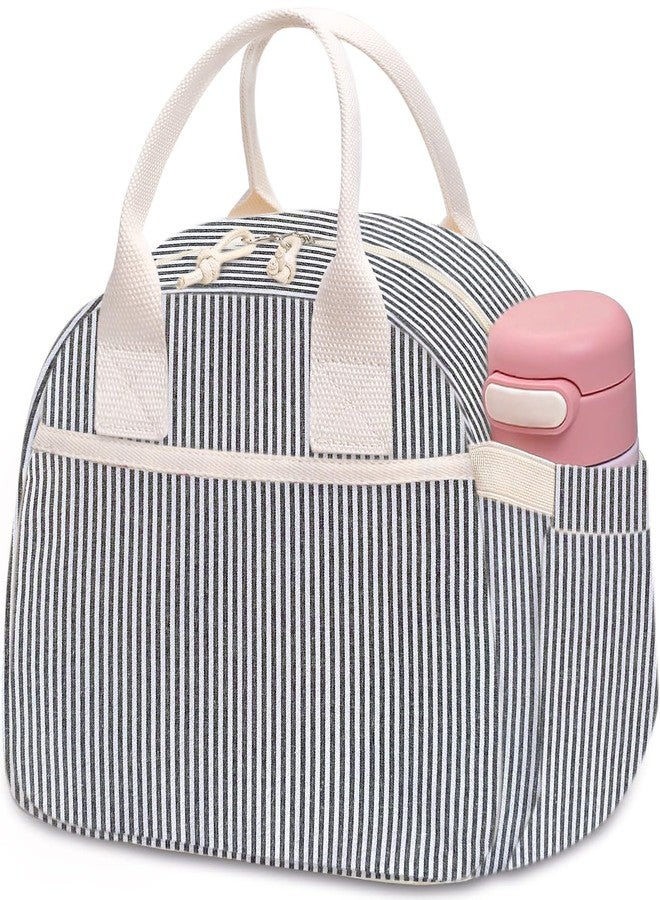 Carry bloom حقيبة غداء Carry bloom للنساء، حقيبة غداء معزولة، حقيبة غداء مخملية لطيفة، حقيبة غداء قابلة لإعادة الاستخدام للعمل (1 أسود مخطط بالأبيض) - Image 1