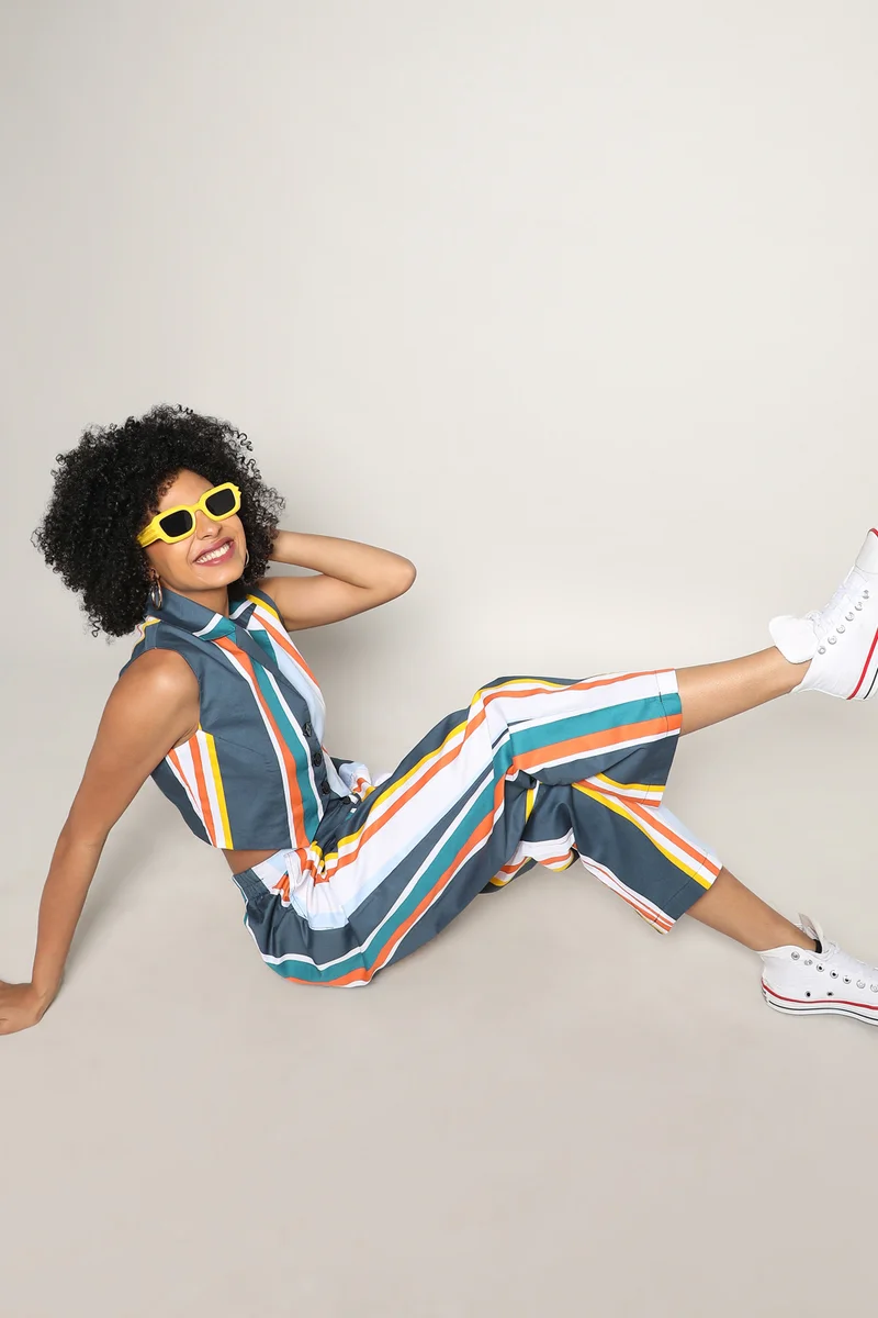 Women's Multicolour Striped Vest Co-Ord Set