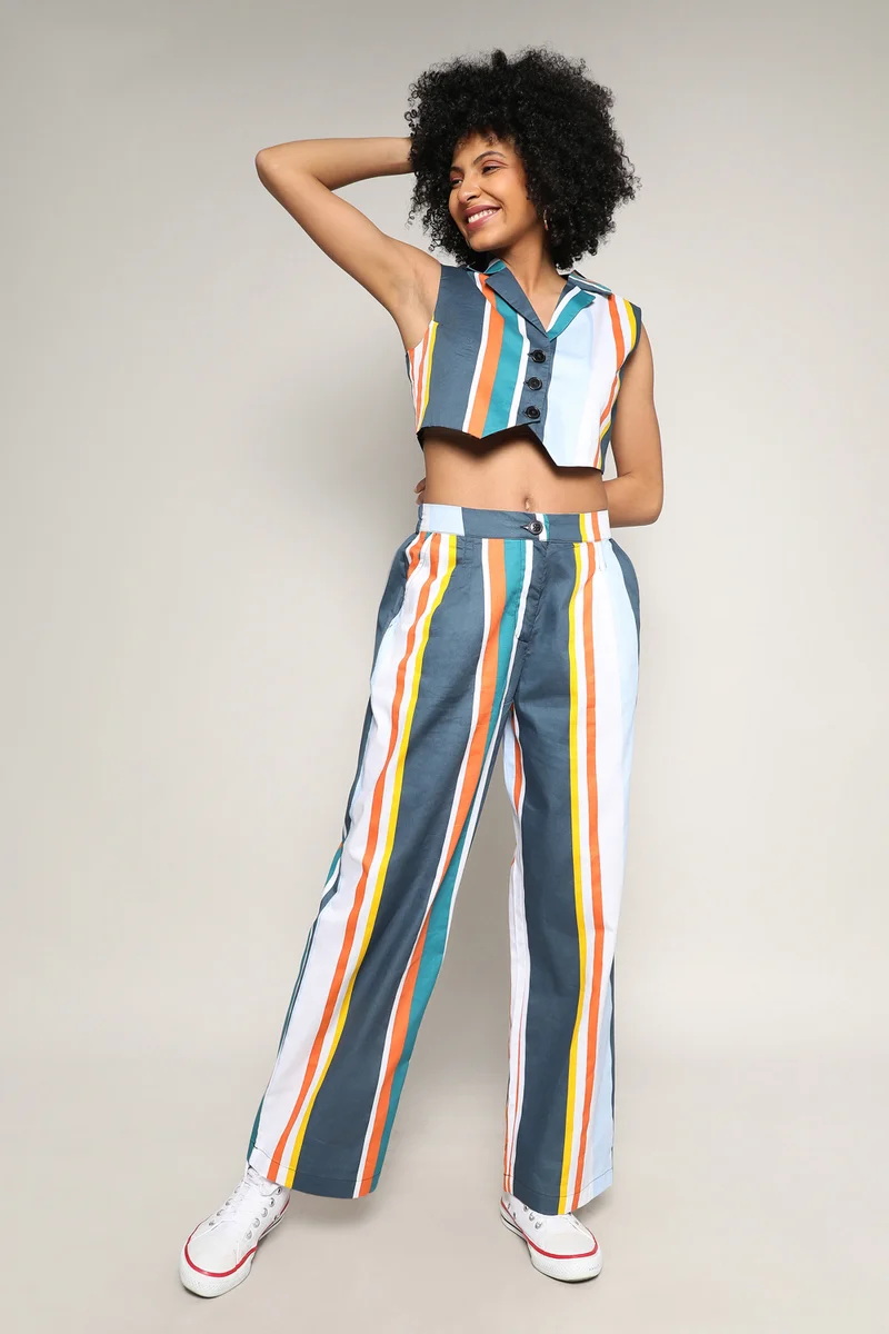 Campus Sutra Women's Multicolour Striped Vest Co-Ord Set