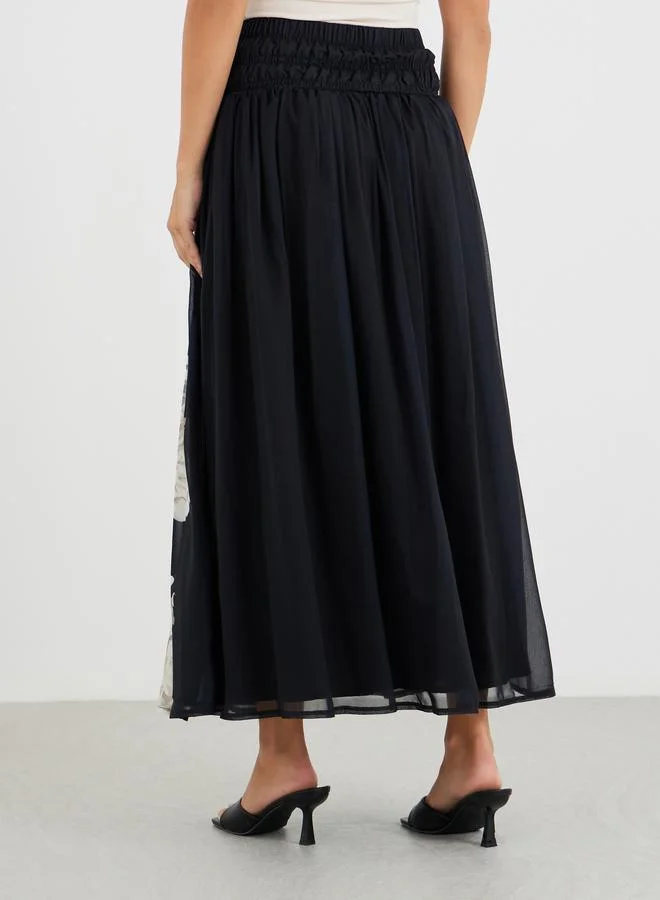 Styli Styli Floral Print Pleated A-Line Maxi Skirt