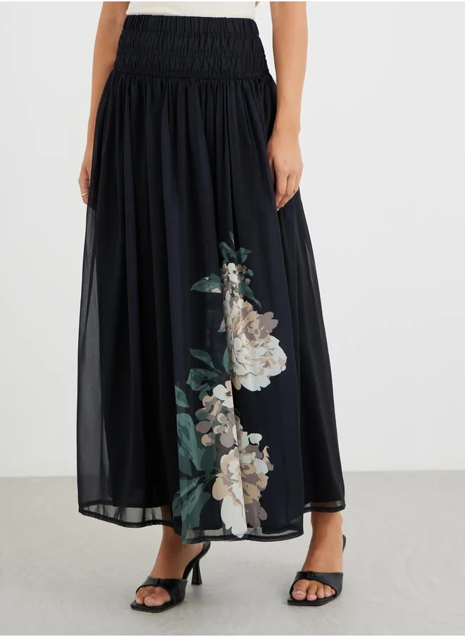 ستايلي Styli Floral Print Pleated A-Line Maxi Skirt