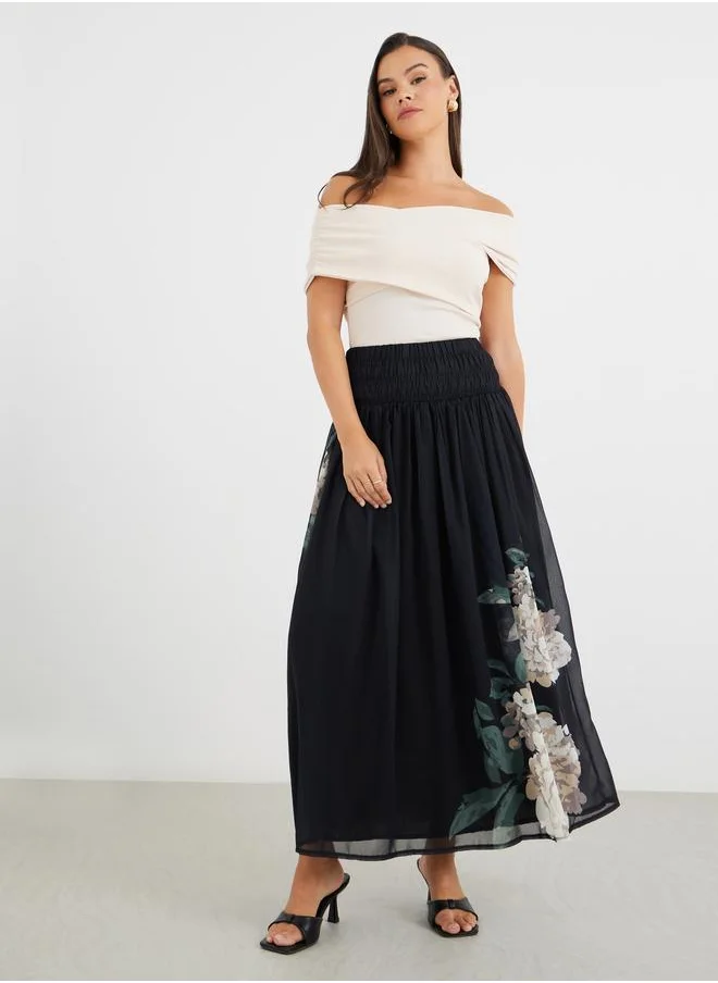 ستايلي Styli Floral Print Pleated A-Line Maxi Skirt