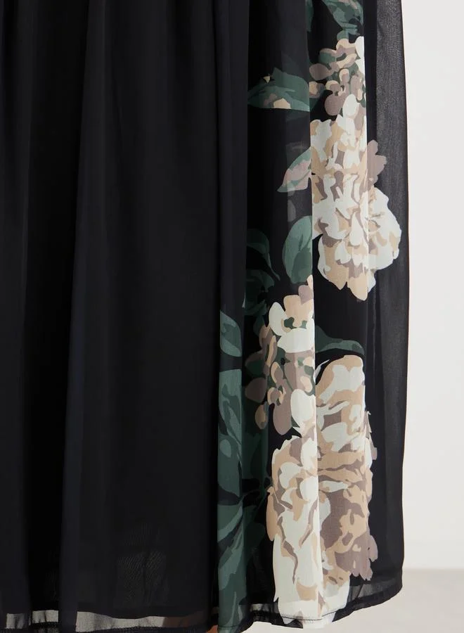 Styli Styli Floral Print Pleated A-Line Maxi Skirt