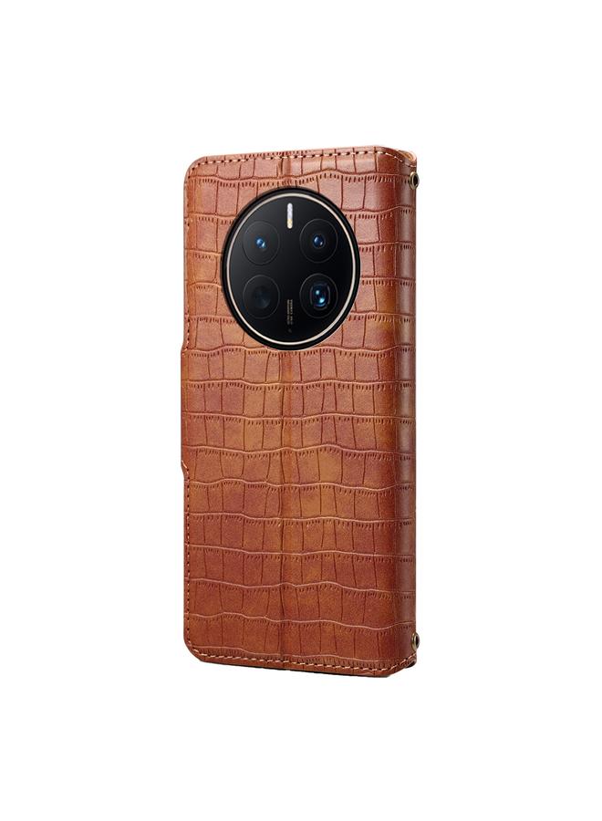 دينيور جراب لهاتف Huawei Mate 50 Pro مصنوع من الجلد مع حافة زيتية وملمس جلد التمساح - Image 3