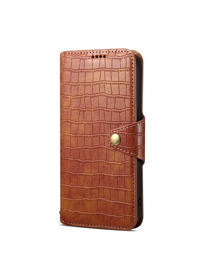 دينيور جراب لهاتف Huawei Mate 50 Pro مصنوع من الجلد مع حافة زيتية وملمس جلد التمساح - Image 2